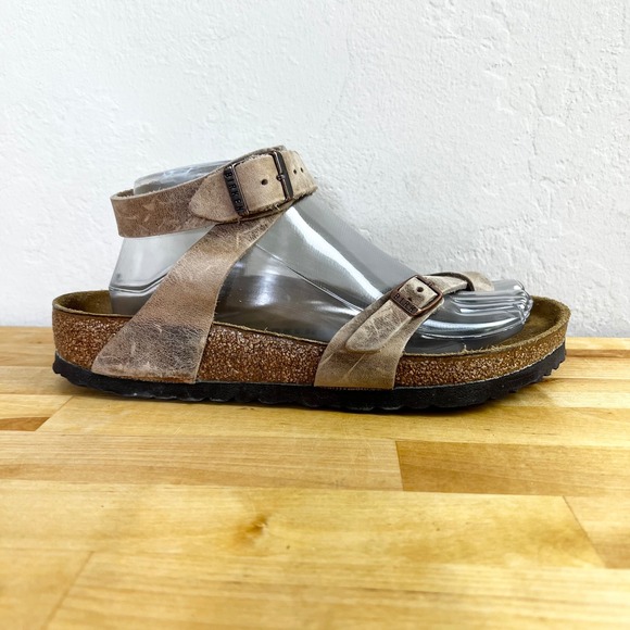 Birkenstock Yara Leather Ankle Strap Sandals Size 39 Taupe Brown Women's 8 - Picture 1 of 9